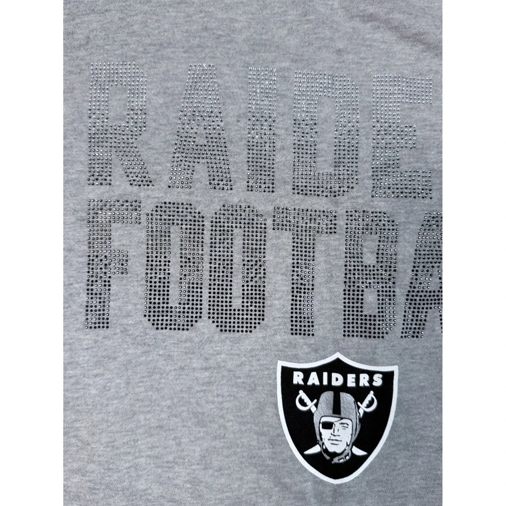 NFL Team Apparel Womens Raiders Football Rhinestone Sweatshirt Gray Small